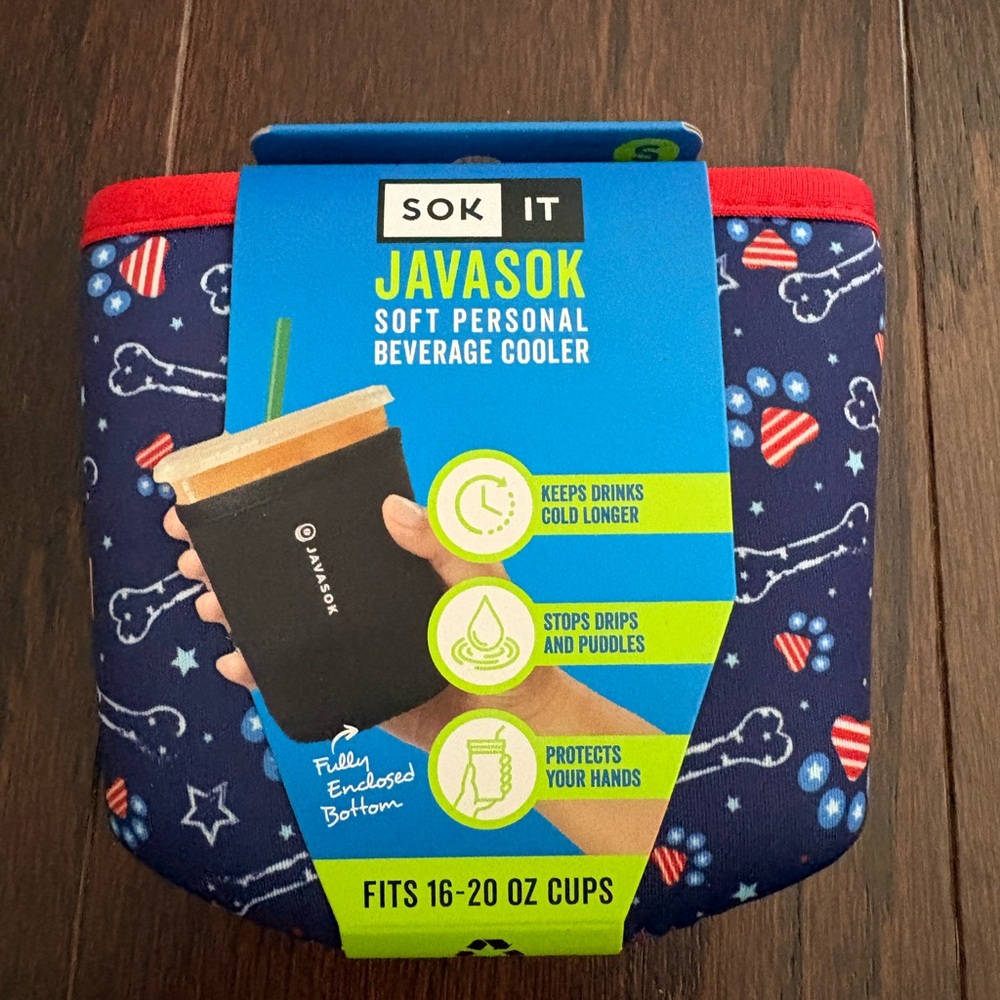 NEW Sok It JavaSok Insulated Neoprene Cup Sleeve Patriotic Paws, Small: 16-20oz